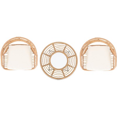 Ferla Natural Woven Rattan 3-Piece Lounger Set with Off-White Cushions