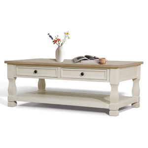 Etelifrank Coffee Table with Storage - Solid Wood, 2 Drawers & Open Shelf - 1 of 4