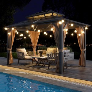 COZONY Hardtop Gazebo - Aluminum Frame with Galvanized Steel Double Roof, Permanent Outdoor Pavilion with Curtain & Netting for Patio/Lawn/Deck - 1 of 4