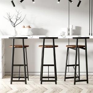 KWPZQEB Modern Bar Stools Set of 3, Tall Bar Stool with Backrest & Footrest, Counter Stools with Metal Legs, Round Dining Chairs for Dining Room, Bar - 1 of 4