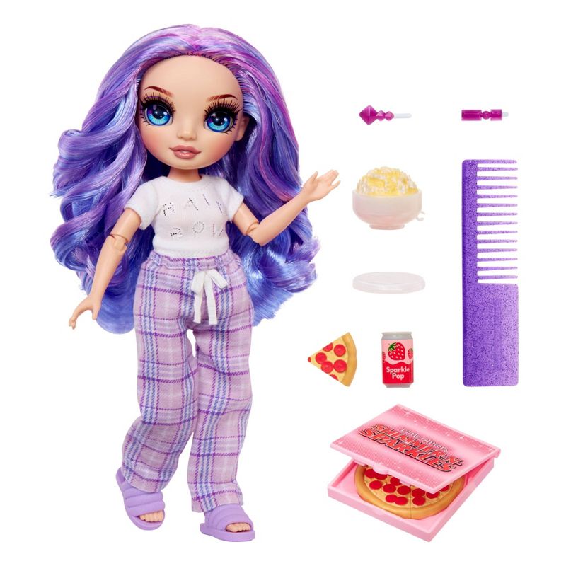 Rainbow High Jr High PJ Party Violet Purple 9&#39;&#39; Posable Doll with Soft One Piece Pajama, Slippers, Play Accessories, 3 of 11