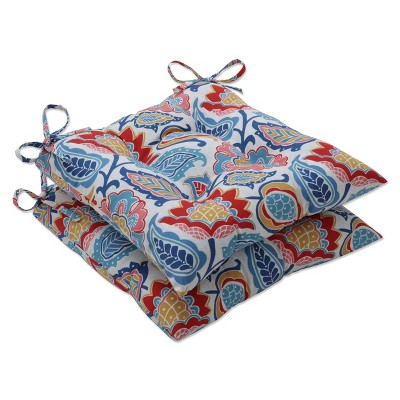 2pk Outdoor/Indoor Wrought Iron Seat Cushion Set Moroccan Flowers Slate Blue - Pillow Perfect