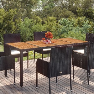 vidaXL Patio Table with Wooden Top Black 74.8 in.x35.4 in.x29.5 in. Poly Rattan - 1 of 4