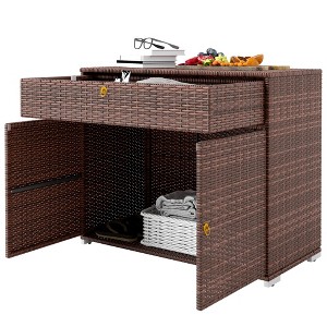 Outsunny Outdoor Storage Cabinet, Hot Tub Accessory Storage, Waterproof PE Rattan Cabinet with Drawer for Indoor, Outdoor Swimming Pool - 1 of 4