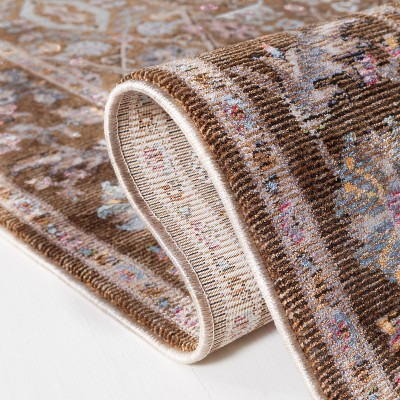 Crimson Brown and Blue Power Loomed Area Rug