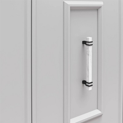 Dove Gray 3-Door Accent Cabinet with Faux Marble Top