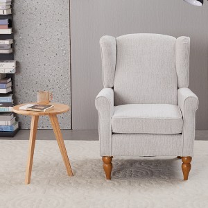 Gulches Vintage Luxury Coffee Table & Armchair Set - Beige High-Back Wingback Reading Chair + Natural Solid Wood Coffee Table - 1 of 4