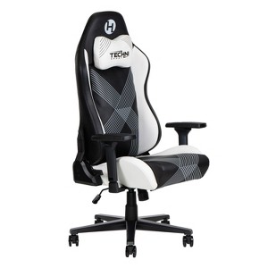 Vynxaria Comfort Edge Gaming Chair Black White Accents, Leather PU Memory Foam Seat 150° Recline,3D Padded Armrests Magnetic Neck Pillow - 1 of 4