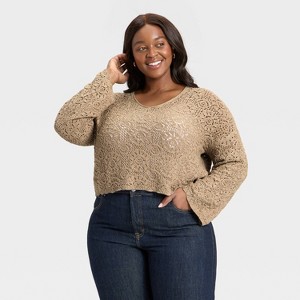Women's Open Stitch V-Neck Pullover Sweater - Universal Thread™ - 1 of 3