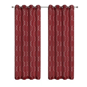Kate Aurora 2 Piece Clarabelle Embroidered Lattice Matte Sheer Grommet Top Curtain Panels - 84 In. Long - 1 of 4