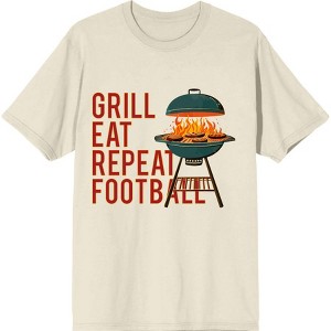 Grill, Eat, Repeat, Football Adult Crew Neck Short Sleeve Tee - 1 of 2