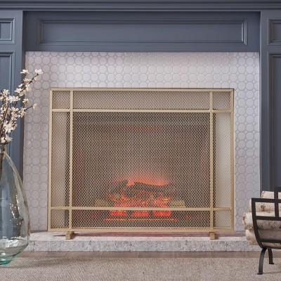 NicBex Classic Wrought Iron Fireplace Screen with Arched Top and Scrollwork Freestanding Fire Guard Safety Gate for Living Room