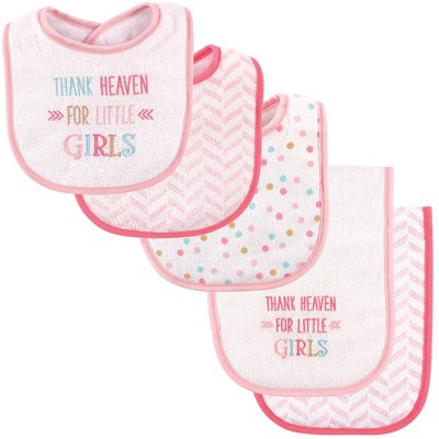 Luvable Friends Baby Girl Bib and Burp Cloth Set 5pk, Girl Thank Heaven, One Size