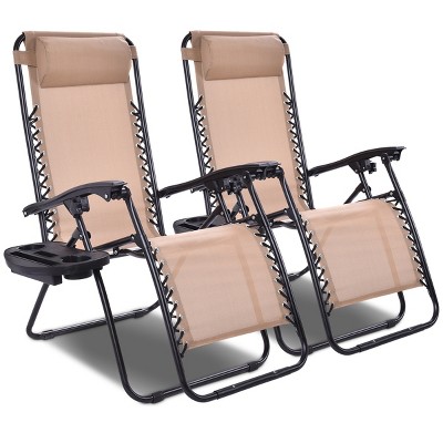 Tangkula 2pc Zero Gravity Chair Adjustable Recliners Textiliene Beige ...