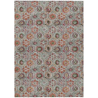 Rust And Gray Floral Washable Indoor Outdoor Area Rug