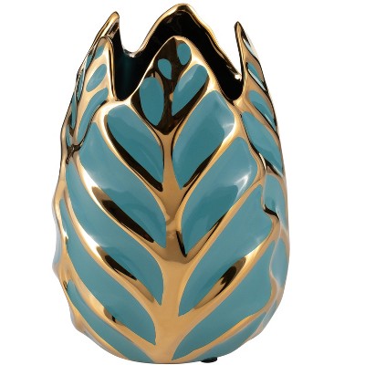Sagebrook Home Glam Decorative Ceramic Leaf Bud Vase for Room and Office Decor