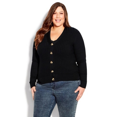 Avenue | Women's Plus Size Ribbed Knit Button Cardigan - Black - 26w/28w :  Target
