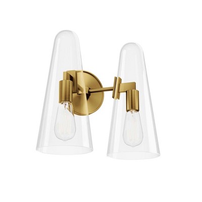Modway Beacon Wall Sconce – 2-Light Brass Wall Fixture with Frosted Glass Globes, Mid-Century Modern Lighting