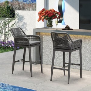 PURPLE LEAF Outdoor Rattan Bar Stools Set of 2 Modern Boho Aluminum Patio Bar Height Chair with Cushion for Garden Outdoor and Indoor - 1 of 1