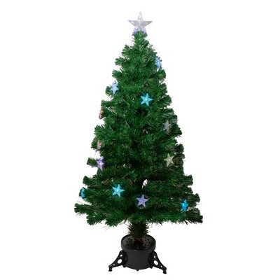 Northlight 4' Pre-lit Potted Medium Pine Color Changing Star Artificial Christmas Tree - Multi-Color Fiber Optic LED Lights