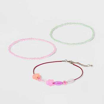 Seed Bead with Stars Beaded Anklet Set 3pc - Wild Fable™ Pink/Green