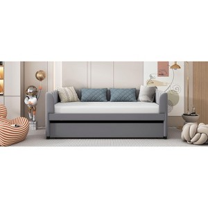 Okak Twin Daybed with Trundle Upholstered Trundle Bed Sofa Bed Frame with Backrest for Living Room Bedroom Guest Room, Gray - 1 of 4