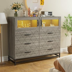 Dresser for Bedroom with 6 Drawers & 2-Door Storage Cabinet, Chest of Drawers with Charging Station & LED Lights, Tall Dresser with Ample - 1 of 4