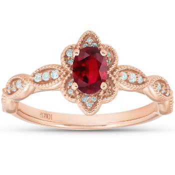 Pompeii3 3/4 Ct Oval Genuine Ruby & Diamond Halo Anniversary Engagement Ring Rose Gold