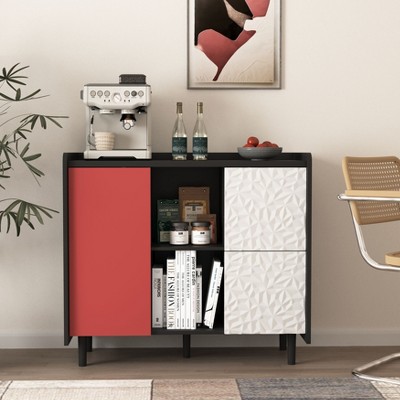 NicBex Modern 1-Door/2-Door  Sideboard,Kitchen Storage Cabinets with 2 Open Storage Compartment and 2 Drawers for Dining Room,Blue White/Red White
