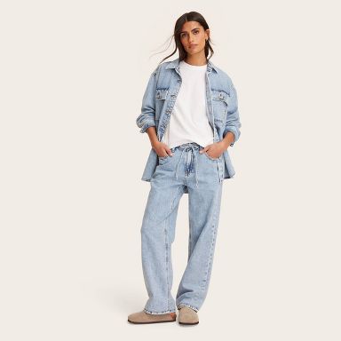 Women's Mid-Rise Drawstring Baggy Jeans - Parke x Target Light Wash 00