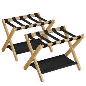 SONGMICS Bamboo Luggage Rack Foldable Suitcase Stand with Fabric Storage Shelf - 1 of 4