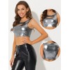 INSPIRE CHIC Women's Metallic Sleeveless Cut Out Party Holographic Crop Tank Tops - 2 of 4