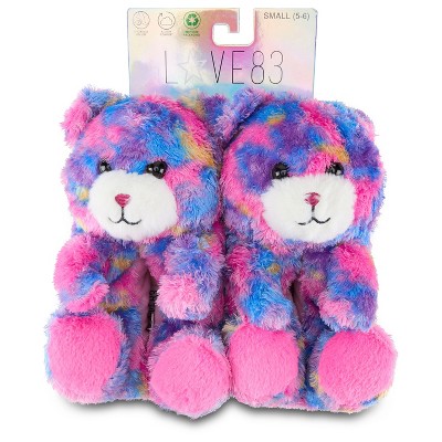 Love 83 3D Plush & Comfy Tye Die Collection Teddy Bear Novelty Slipper - Makes A Great Holiday & Birthday Present