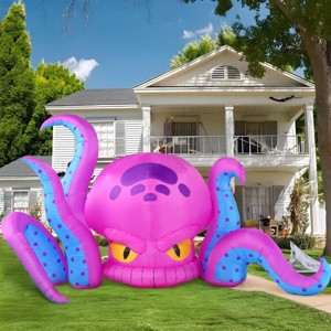 Joyfy 10 FT Long Halloween Inflatable Outdoor Decoration, 3Pcs Inflatable Octopus and Tentacles with Built-in LEDs for Halloween Party Yard Lawn Decor - 1 of 4