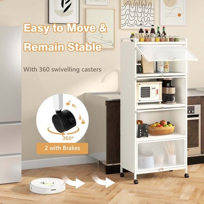 White 5-Tier Metal Kitchen Baker's Rack with Flip-Up Doors