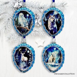4pc Arctic Animal Illustration Pinecone Glass Christmas Ornament Set| OrnamentallyYou - 1 of 4