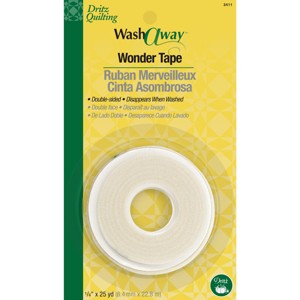 Dritz 1/4" x 25-Yards Wash-A-Way Wonder Tape Double-Sided Roll White: Sewing Fasteners, Polypropylene, Hook & Loop - 1 of 4