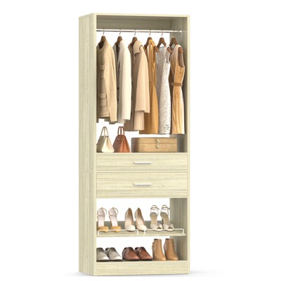 Aheaplus Freestanding Closet Organizer with Drawers and Shoe Rack, Walk-In Closet System with Hanging Rods