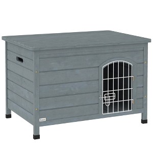 PawHut 31.5"L Wooden Decorative Dog Cage Kennel Wire Door with Lock Small Animal House with Openable Top Removable Bottom, Dark Gray - 1 of 4