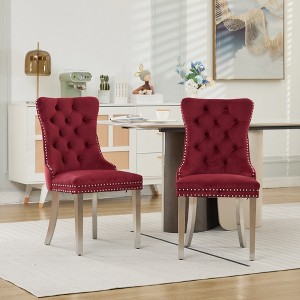 TOBILI High-end Tufted Solid Wood Contemporary Velvet Upholstered Dining Chair with Chrome Stainless Steel Plating Legs,Set of 2 - 1 of 4
