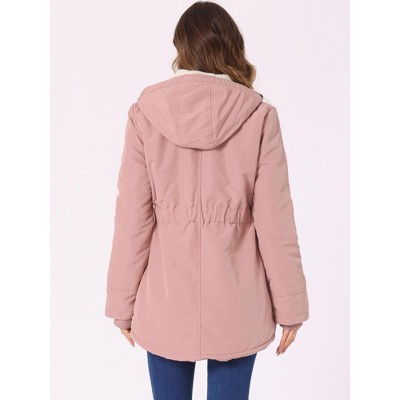 INSPIRE CHIC Women's Winter Drawstring Waist Front Pockets Faux Fur Hooded Parka Coats Large Pink — фото 4