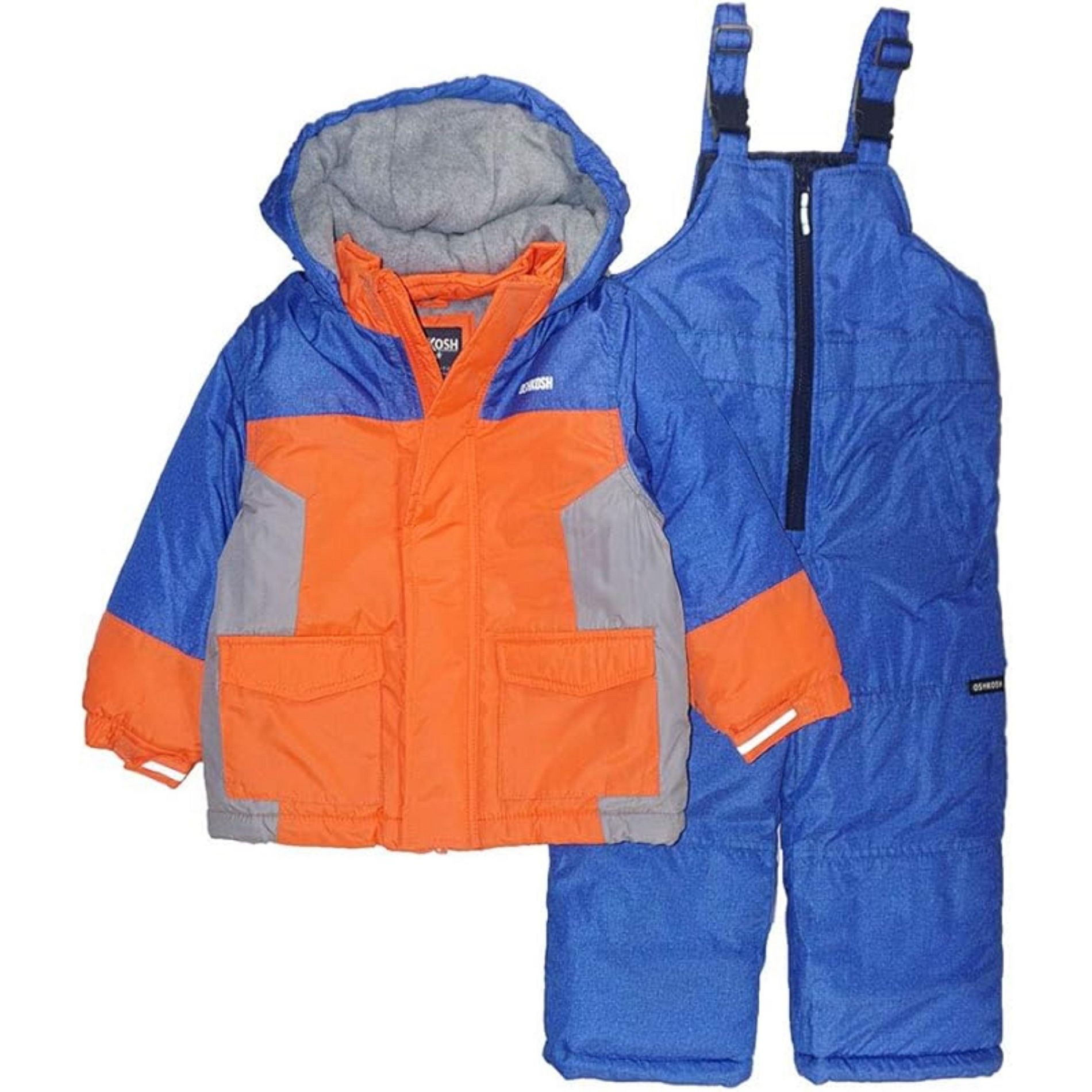 OshKosh B'Gosh Little Boys' Heavyweight Coat and Snowbib Snowsuit Set, Orange/Royal Blue/Gray, 4