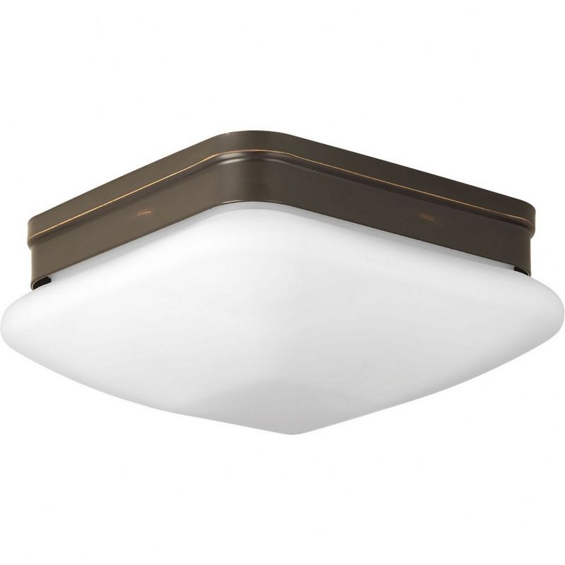 Progress Lighting, Appeal Collection, 2-Light Flush Mount, Antique Bronze, Square Etched Opal Glass, 1 of 3