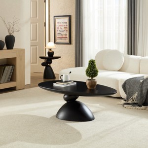 47.2" Modern Black Oval Coffee Table with Sculptural Base, Minimalist Fiberglass Center Table for Living Room-Panipeachy - 1 of 4