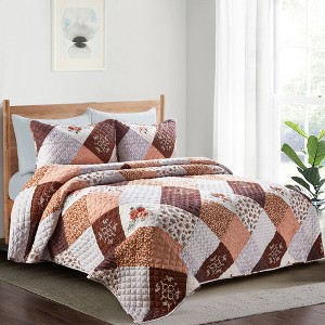 Peace Nest Lightweight Pre-washed Microfiber Quilt Coverlet Set, Browm, Twin - 1 of 4