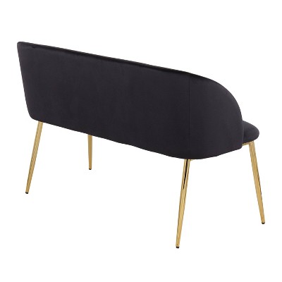 46" Black Velvet and Gold Steel Glam Bench