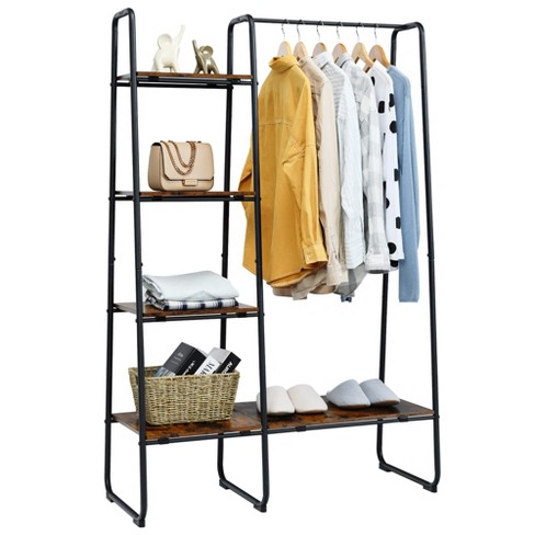 Costway Metal Garment Rack Free Standing Closet Organizer w/5 Shelves  Hanging Bar Black