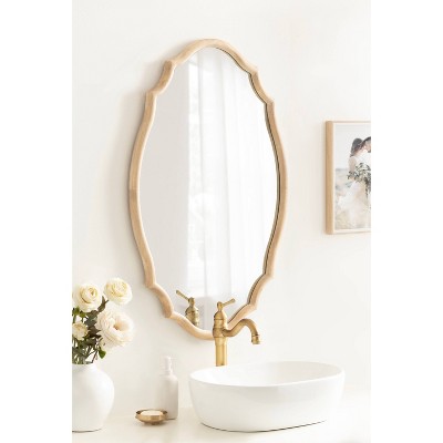 Natural Wood Scalloped Oval Wall Mirror 24x36