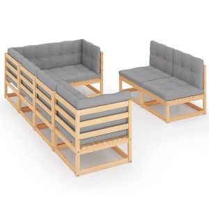 vidaXL Patio Furniture Set 7 Piece Outdoor Sectional Sofa Solid Wood Pine - Natural With Cushion - 1 of 4