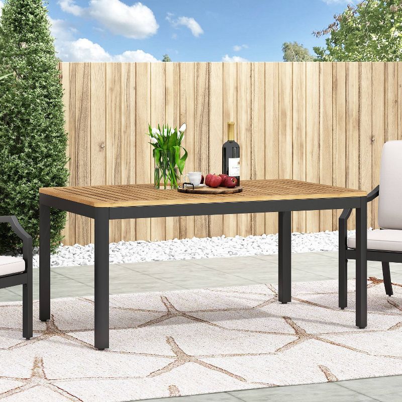 Doheny Rectangular Outdoor Aluminum Dining Table Natural/Black - Christopher Knight Home, 4 of 9